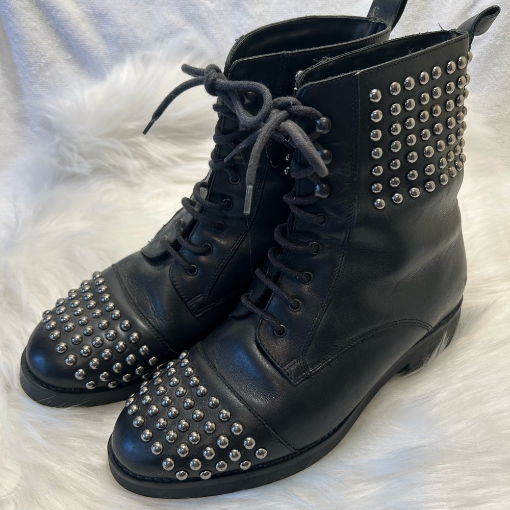 Studded Black leather Combat Boots